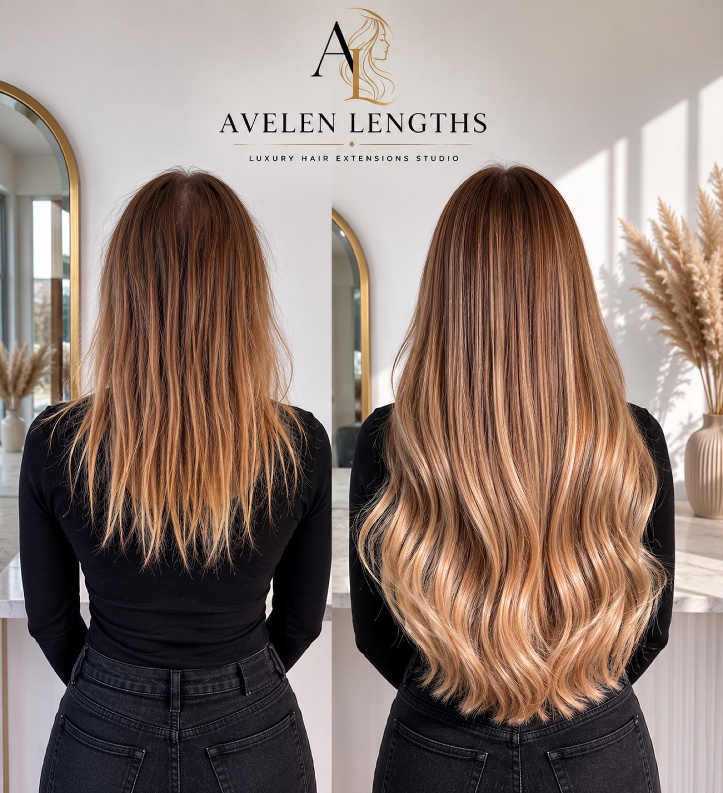 Consented Avelen studio hair extension result — not labeled as a bridal case